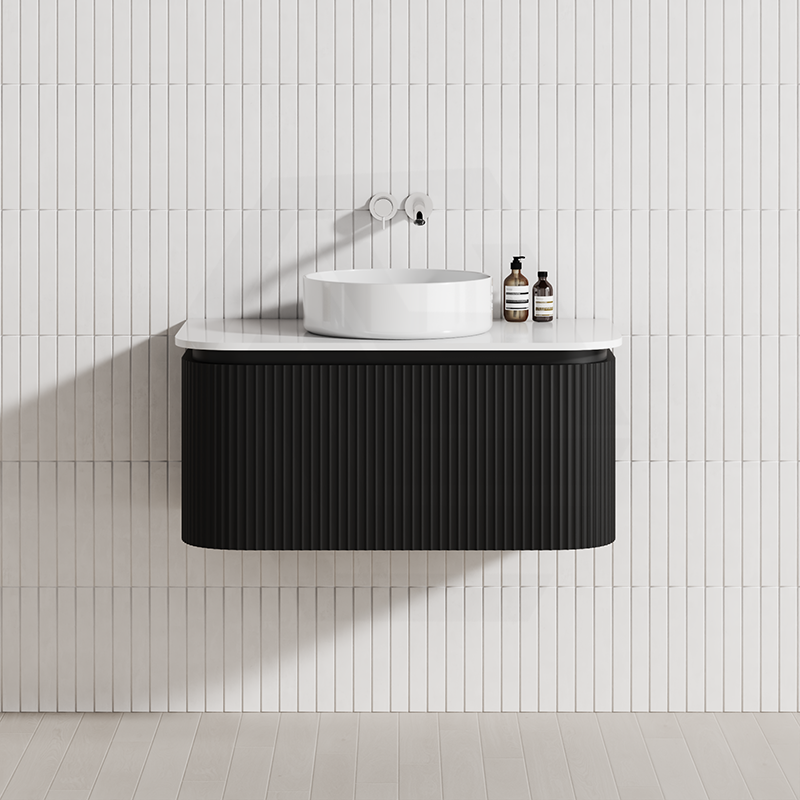 Lukka 600-1800mm Estella Matt White/Black Modern Wall Hung Fluted PVC Vanity With Soft Closing Side Drawers Curve Edge