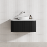 Lukka 600-1800mm Estella Matt White/Black Modern Wall Hung Fluted PVC Vanity With Soft Closing Side Drawers Curve Edge