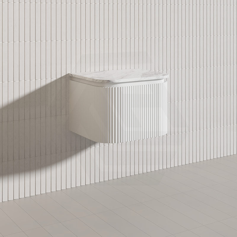 Lukka 600-1800mm Estella Matt White/Black Modern Wall Hung Fluted PVC Vanity With Soft Closing Side Drawers Curve Edge