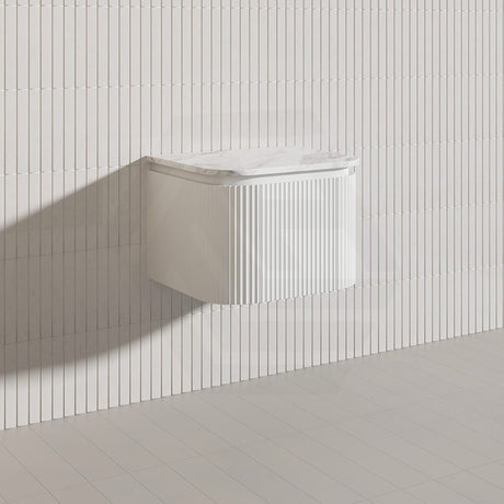 Lukka 600-1800mm Estella Matt White/Black Modern Wall Hung Fluted PVC Vanity With Soft Closing Side Drawers Curve Edge