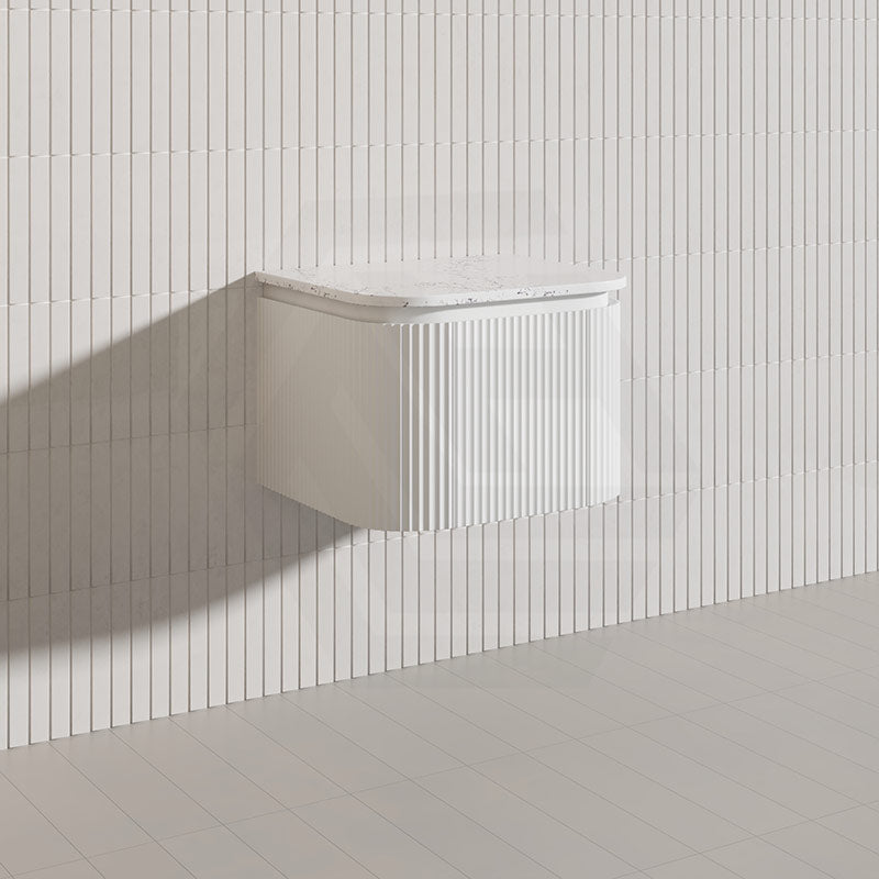 Lukka 600-1800mm Estella Matt White/Black Modern Wall Hung Fluted PVC Vanity With Soft Closing Side Drawers Curve Edge