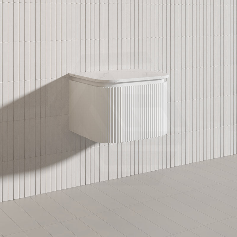 Lukka 600-1800mm Estella Matt White/Black Modern Wall Hung Fluted PVC Vanity With Soft Closing Side Drawers Curve Edge