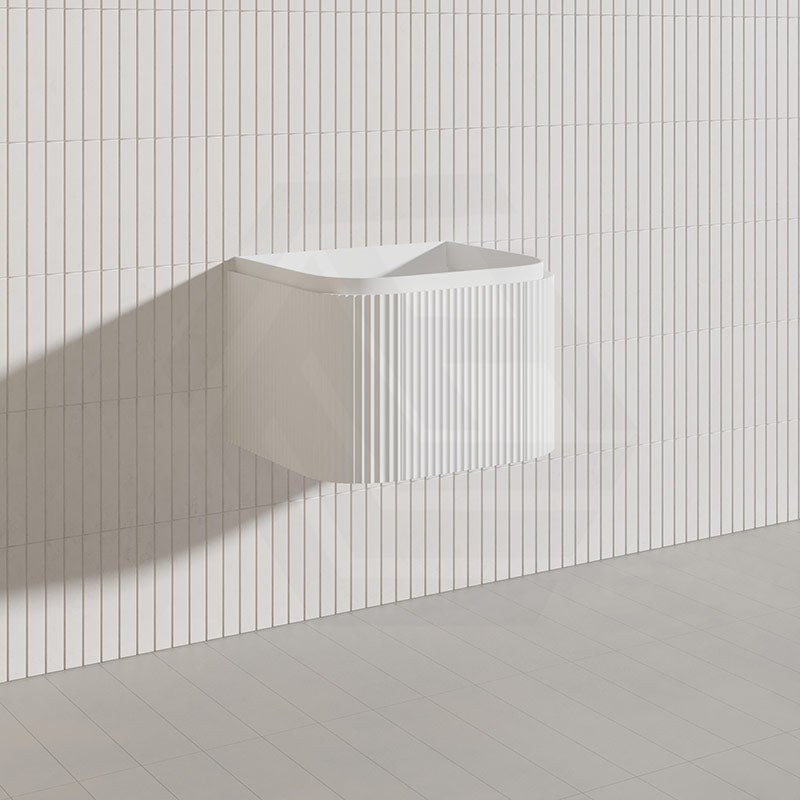 Lukka 600-1800mm Estella Matt White/Black Modern Wall Hung Fluted PVC Vanity With Soft Closing Side Drawers Curve Edge