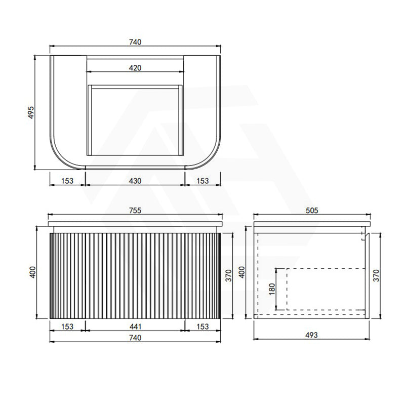 Lukka 600-1800mm Estella Matt White/Black Modern Wall Hung Fluted PVC Vanity With Soft Closing Side Drawers Curve Edge