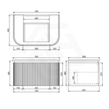 Lukka 600-1800mm Estella Matt White/Black Modern Wall Hung Fluted PVC Vanity With Soft Closing Side Drawers Curve Edge