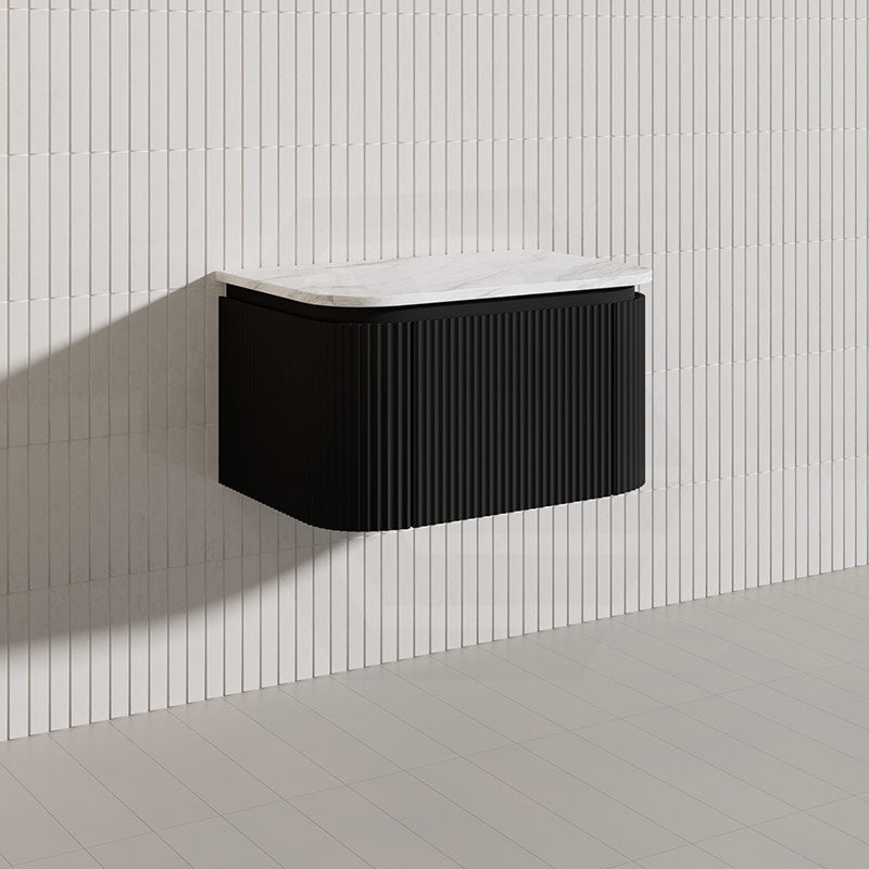 Lukka 600-1800mm Estella Matt White/Black Modern Wall Hung Fluted PVC Vanity With Soft Closing Side Drawers Curve Edge