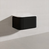 Lukka 600-1800mm Estella Matt White/Black Modern Wall Hung Fluted PVC Vanity With Soft Closing Side Drawers Curve Edge