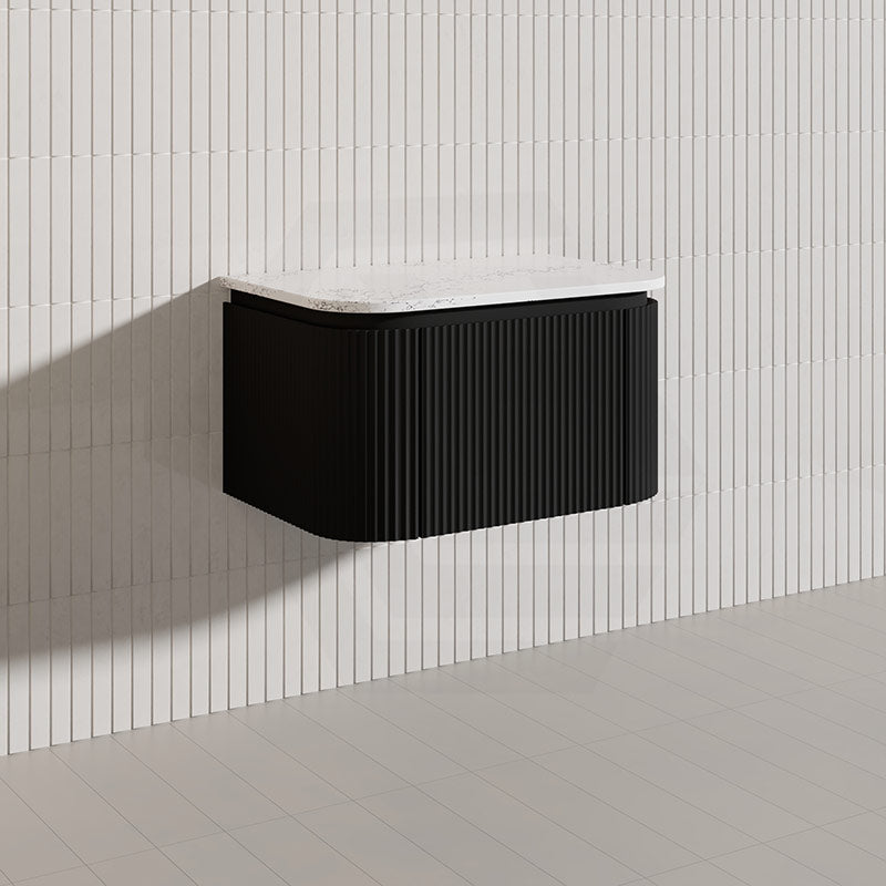 Lukka 600-1800mm Estella Matt White/Black Modern Wall Hung Fluted PVC Vanity With Soft Closing Side Drawers Curve Edge