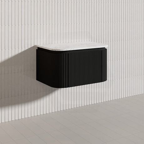 Lukka 600-1800mm Estella Matt White/Black Modern Wall Hung Fluted PVC Vanity With Soft Closing Side Drawers Curve Edge