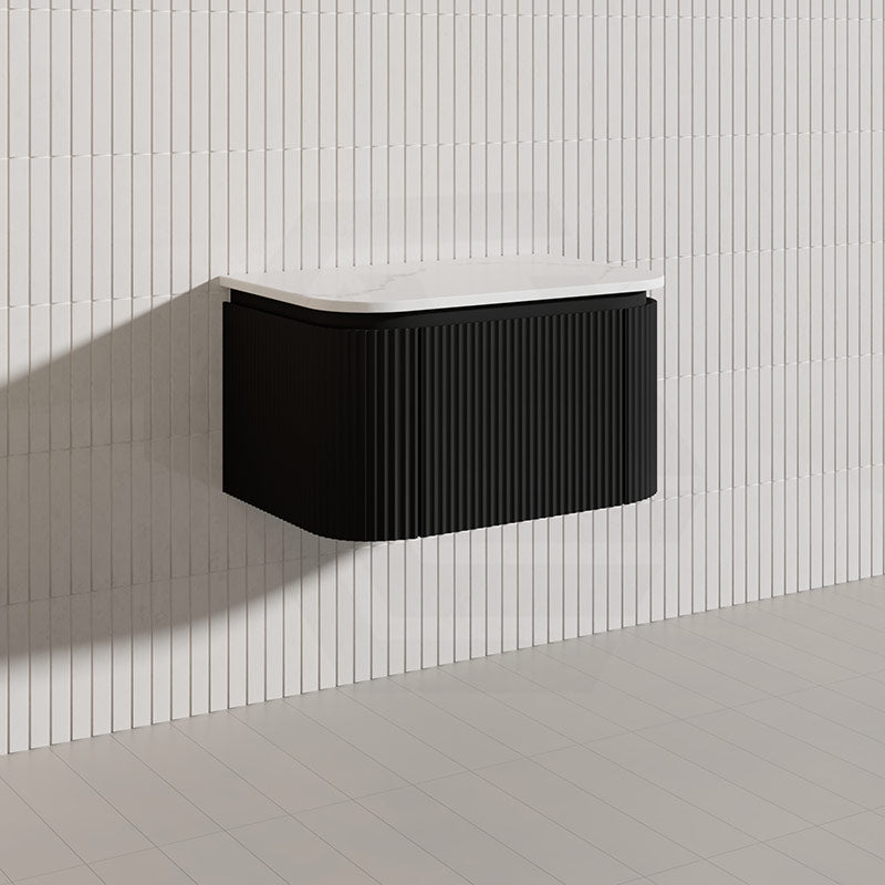 Lukka 600-1800mm Estella Matt White/Black Modern Wall Hung Fluted PVC Vanity With Soft Closing Side Drawers Curve Edge