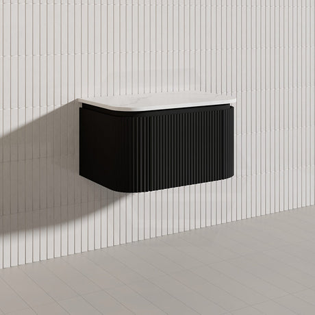 Lukka 600-1800mm Estella Matt White/Black Modern Wall Hung Fluted PVC Vanity With Soft Closing Side Drawers Curve Edge