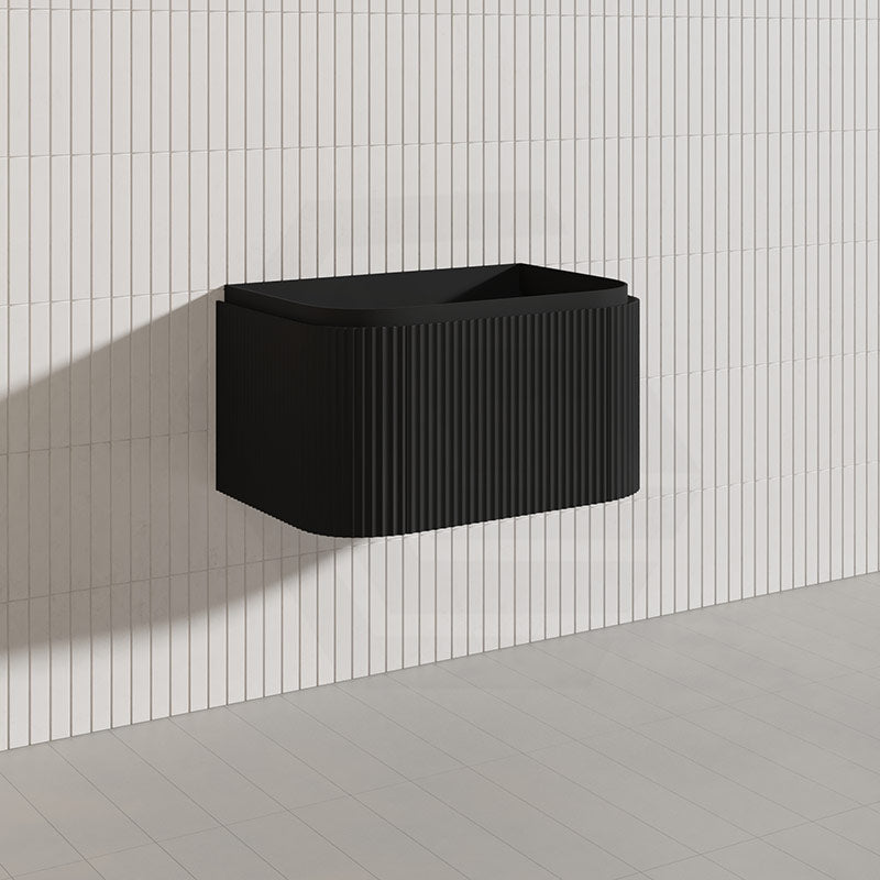 Lukka 600-1800mm Estella Matt White/Black Modern Wall Hung Fluted PVC Vanity With Soft Closing Side Drawers Curve Edge