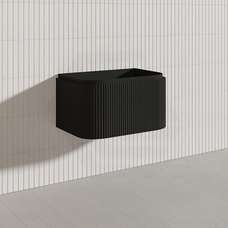 Lukka 600-1800mm Estella Matt White/Black Modern Wall Hung Fluted PVC Vanity With Soft Closing Side Drawers Curve Edge