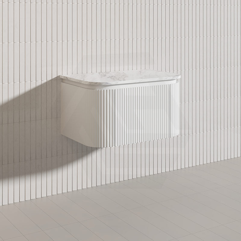 Lukka 600-1800mm Estella Matt White/Black Modern Wall Hung Fluted PVC Vanity With Soft Closing Side Drawers Curve Edge