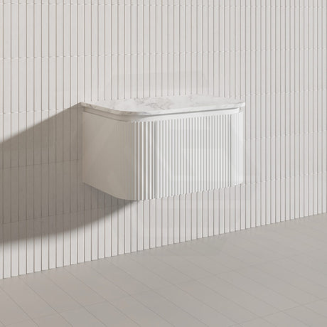 Lukka 600-1800mm Estella Matt White/Black Modern Wall Hung Fluted PVC Vanity With Soft Closing Side Drawers Curve Edge