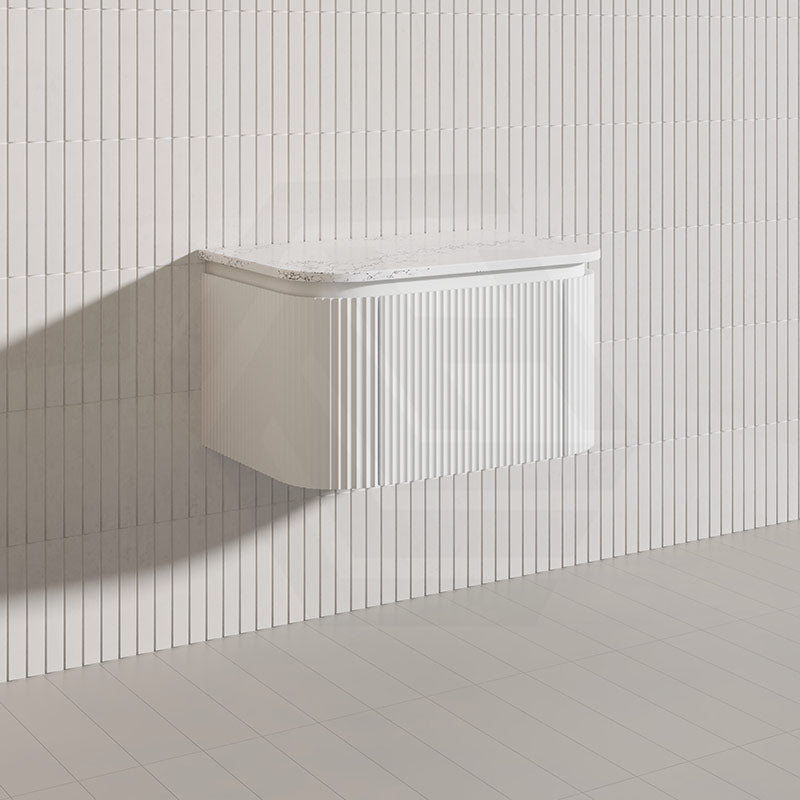 Lukka 600-1800mm Estella Matt White/Black Modern Wall Hung Fluted PVC Vanity With Soft Closing Side Drawers Curve Edge