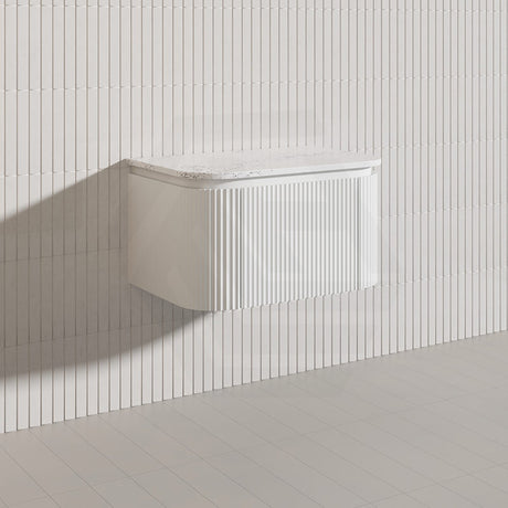 Lukka 600-1800mm Estella Matt White/Black Modern Wall Hung Fluted PVC Vanity With Soft Closing Side Drawers Curve Edge
