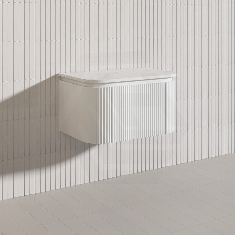 Lukka 600-1800mm Estella Matt White/Black Modern Wall Hung Fluted PVC Vanity With Soft Closing Side Drawers Curve Edge