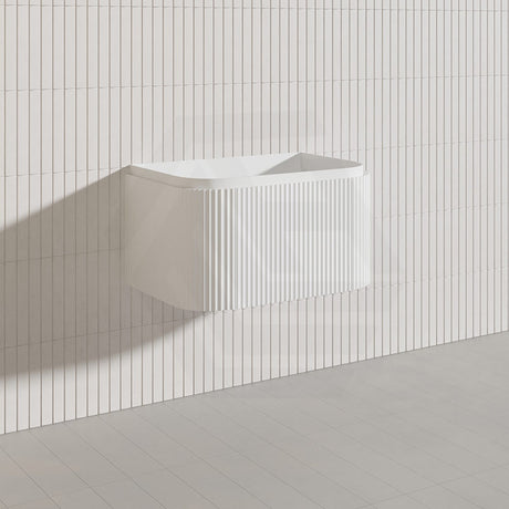 Lukka 600-1800mm Estella Matt White/Black Modern Wall Hung Fluted PVC Vanity With Soft Closing Side Drawers Curve Edge