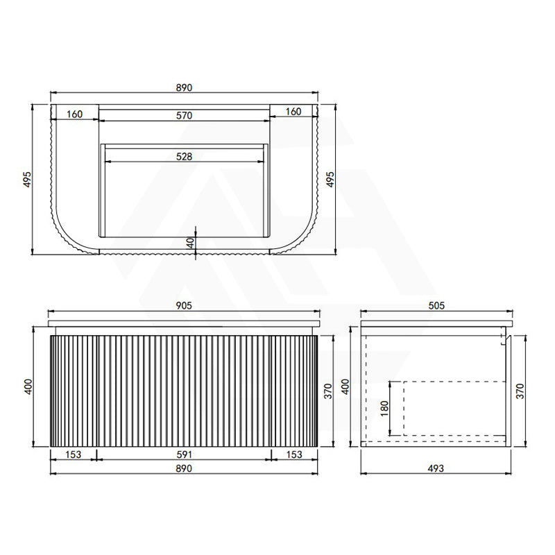 Lukka 600-1800mm Estella Matt White/Black Modern Wall Hung Fluted PVC Vanity With Soft Closing Side Drawers Curve Edge