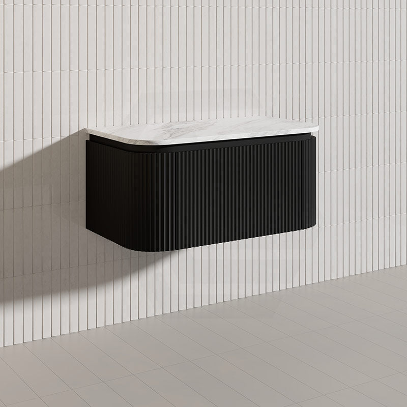 Lukka 600-1800mm Estella Matt White/Black Modern Wall Hung Fluted PVC Vanity With Soft Closing Side Drawers Curve Edge