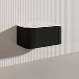 Lukka 600-1800mm Estella Matt White/Black Modern Wall Hung Fluted PVC Vanity With Soft Closing Side Drawers Curve Edge