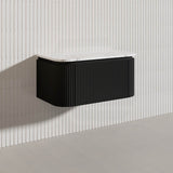 Lukka 600-1800mm Estella Matt White/Black Modern Wall Hung Fluted PVC Vanity With Soft Closing Side Drawers Curve Edge