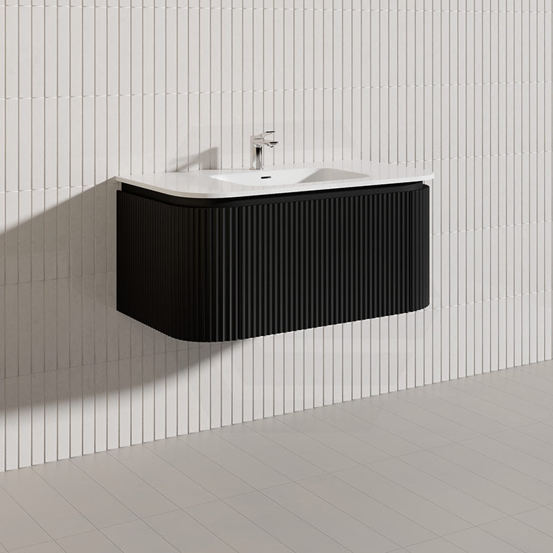 Lukka 600-1800mm Estella Matt White/Black Modern Wall Hung Fluted PVC Vanity With Soft Closing Side Drawers Curve Edge