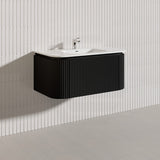 Lukka 600-1800mm Estella Matt White/Black Modern Wall Hung Fluted PVC Vanity With Soft Closing Side Drawers Curve Edge