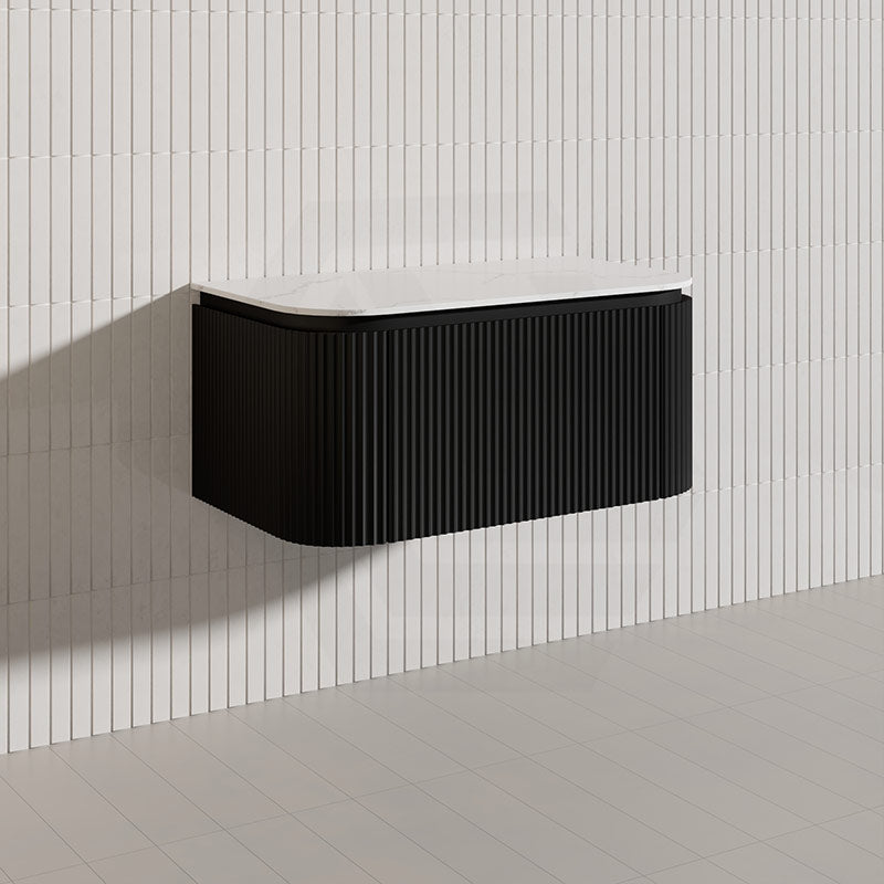 Lukka 600-1800mm Estella Matt White/Black Modern Wall Hung Fluted PVC Vanity With Soft Closing Side Drawers Curve Edge