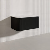 Lukka 600-1800mm Estella Matt White/Black Modern Wall Hung Fluted PVC Vanity With Soft Closing Side Drawers Curve Edge