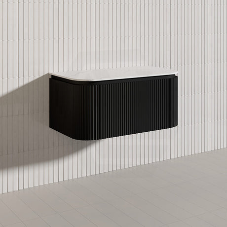 Lukka 600-1800mm Estella Matt White/Black Modern Wall Hung Fluted PVC Vanity With Soft Closing Side Drawers Curve Edge