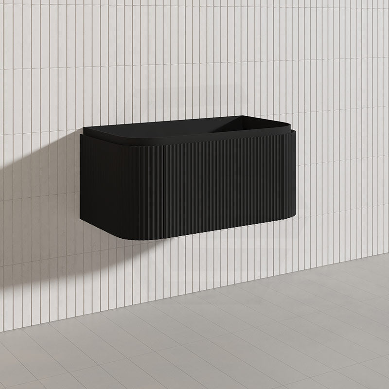 Lukka 600-1800mm Estella Matt White/Black Modern Wall Hung Fluted PVC Vanity With Soft Closing Side Drawers Curve Edge