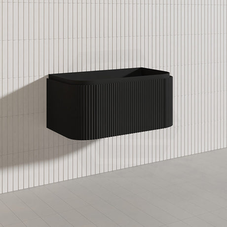 Lukka 600-1800mm Estella Matt White/Black Modern Wall Hung Fluted PVC Vanity With Soft Closing Side Drawers Curve Edge