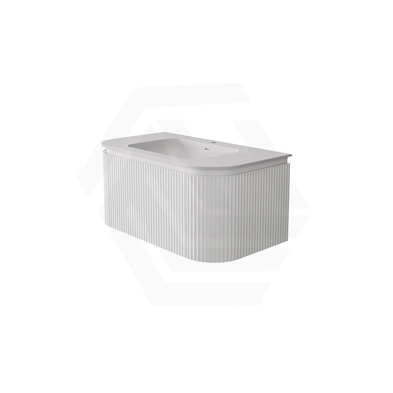 Lukka 600-1800mm Estella Matt White/Black Modern Wall Hung Fluted PVC Vanity With Soft Closing Side Drawers Curve Edge