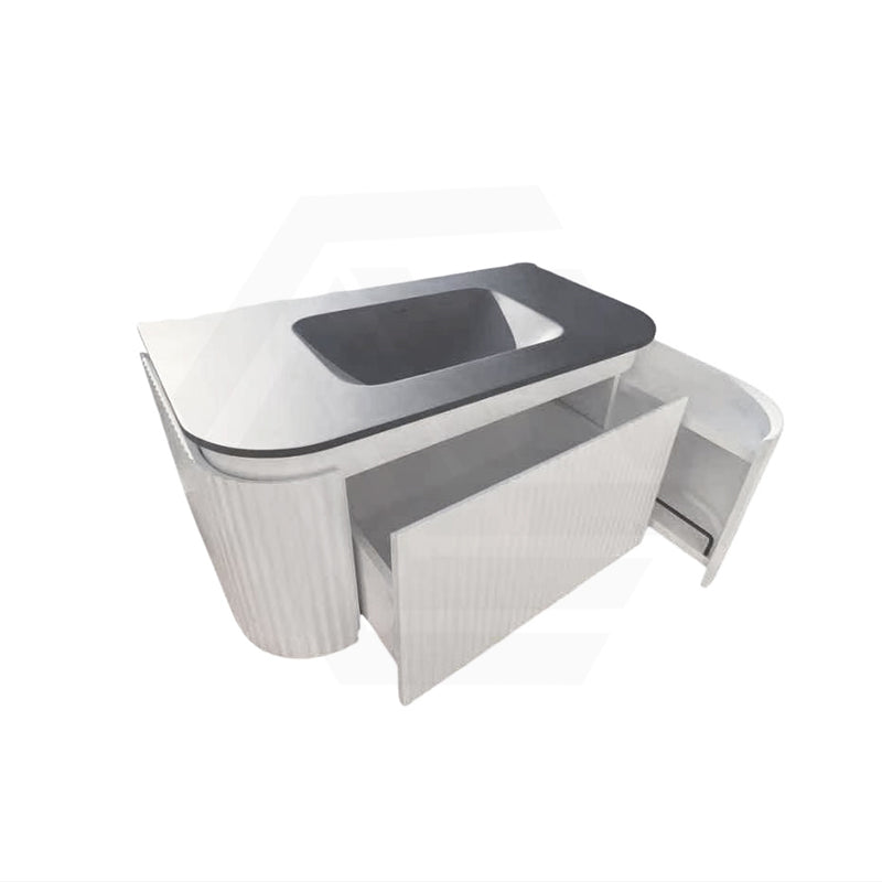Lukka 600-1800mm Estella Matt White/Black Modern Wall Hung Fluted PVC Vanity With Soft Closing Side Drawers Curve Edge