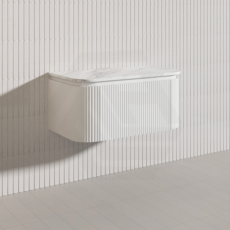 Lukka 600-1800mm Estella Matt White/Black Modern Wall Hung Fluted PVC Vanity With Soft Closing Side Drawers Curve Edge