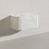 Lukka 600-1800mm Estella Matt White/Black Modern Wall Hung Fluted PVC Vanity With Soft Closing Side Drawers Curve Edge