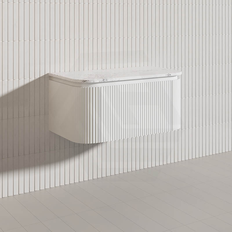 Lukka 600-1800mm Estella Matt White/Black Modern Wall Hung Fluted PVC Vanity With Soft Closing Side Drawers Curve Edge