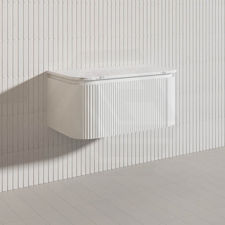 Lukka 600-1800mm Estella Matt White/Black Modern Wall Hung Fluted PVC Vanity With Soft Closing Side Drawers Curve Edge