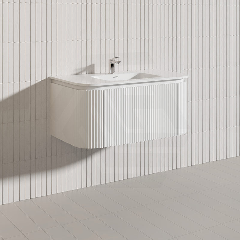Lukka 600-1800mm Estella Matt White/Black Modern Wall Hung Fluted PVC Vanity With Soft Closing Side Drawers Curve Edge