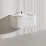 Lukka 600-1800mm Estella Matt White/Black Modern Wall Hung Fluted PVC Vanity With Soft Closing Side Drawers Curve Edge