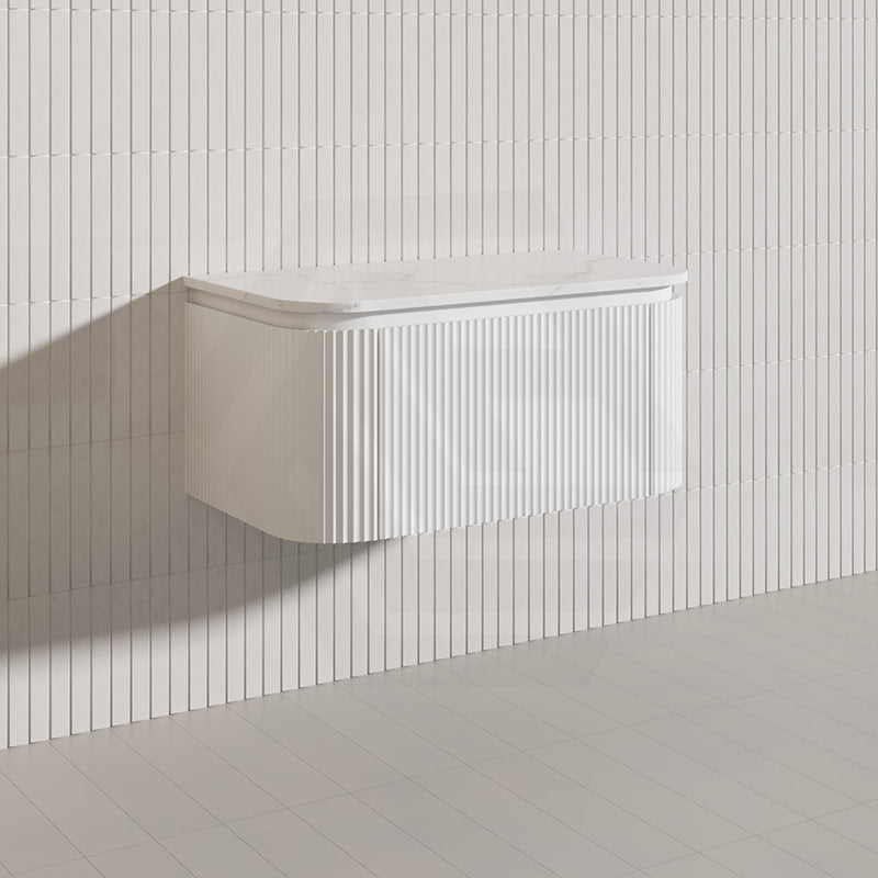 Lukka 600-1800mm Estella Matt White/Black Modern Wall Hung Fluted PVC Vanity With Soft Closing Side Drawers Curve Edge