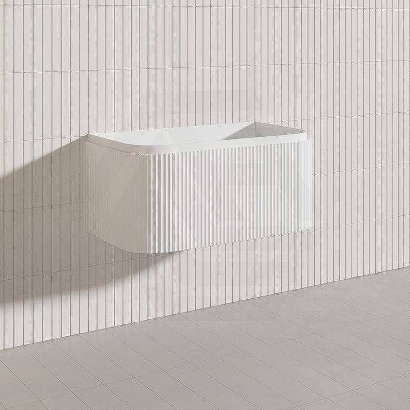 Lukka 600-1800mm Estella Matt White/Black Modern Wall Hung Fluted PVC Vanity With Soft Closing Side Drawers Curve Edge