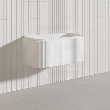Lukka 600-1800mm Estella Matt White/Black Modern Wall Hung Fluted PVC Vanity With Soft Closing Side Drawers Curve Edge