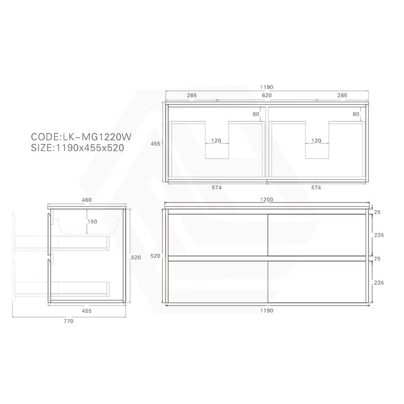 Lukka Gladstone Modern 1200mm Wall Hung Vanity Plywood Cabinet Variant Colour Available
