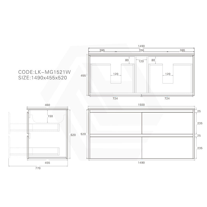 Lukka Gladstone Modern 1500mm Wall Hung Vanity Plywood Cabinet Variant Colour Available