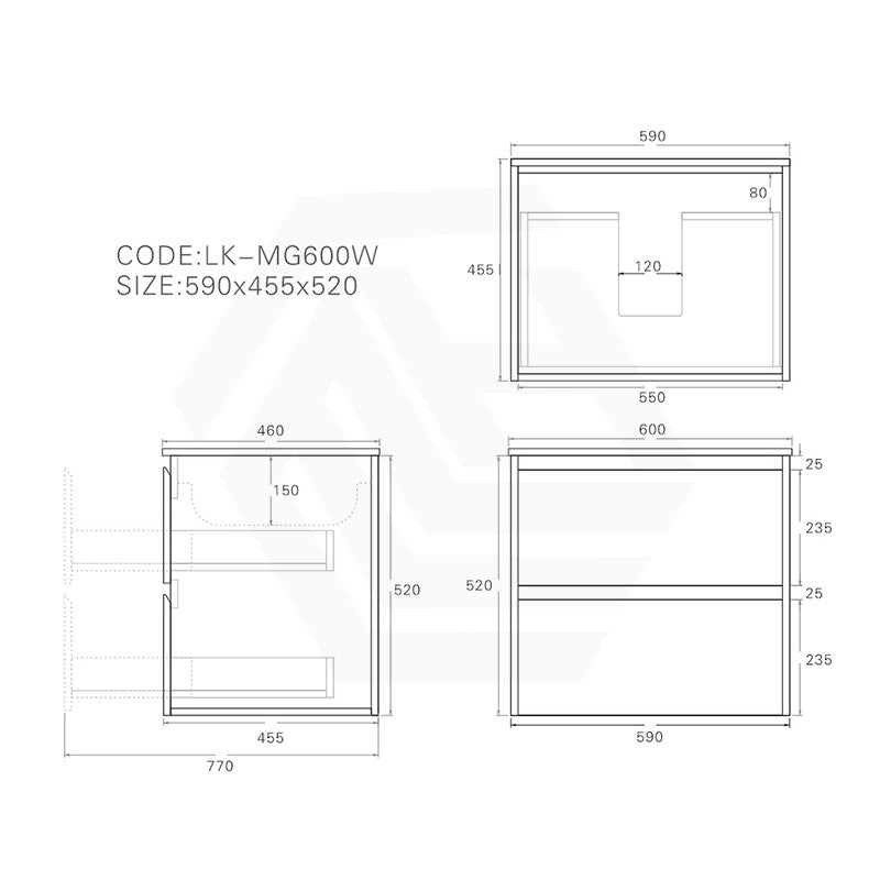 Lukka Gladstone Modern 600mm Wall Hung Vanity Plywood Cabinet Variant Colour Available