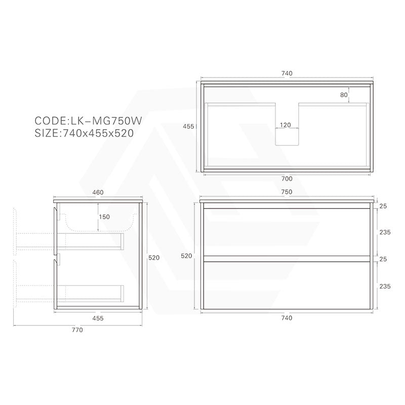 Lukka Gladstone Modern 750mm Wall Hung Vanity Plywood Cabinet Variant Colour Available