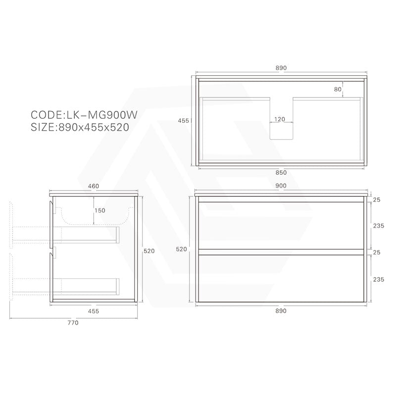 Lukka Gladstone Modern 900mm Wall Hung Vanity Plywood Cabinet Variant Colour Available